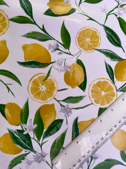Zesty Lemon & Blossom PU Table Covering - 55" Wide - Wipe Clean - Mediterranean Style - £1.99/m