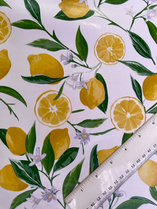 Zesty Lemon & Blossom PU Table Covering - 55" Wide - Wipe Clean - Mediterranean Style - £1.99/m