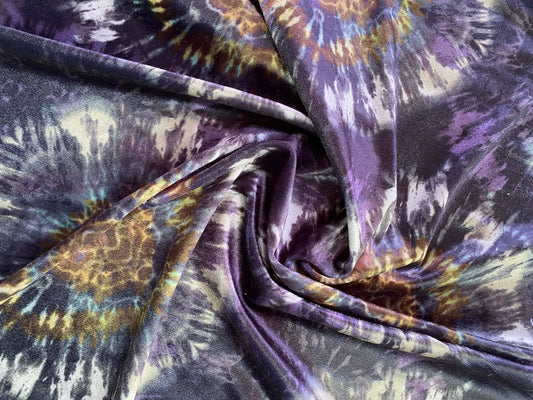 Black, Purple & Gold Patterned Spandex Velvet - 60" Wide - Stretch - £2.99/m