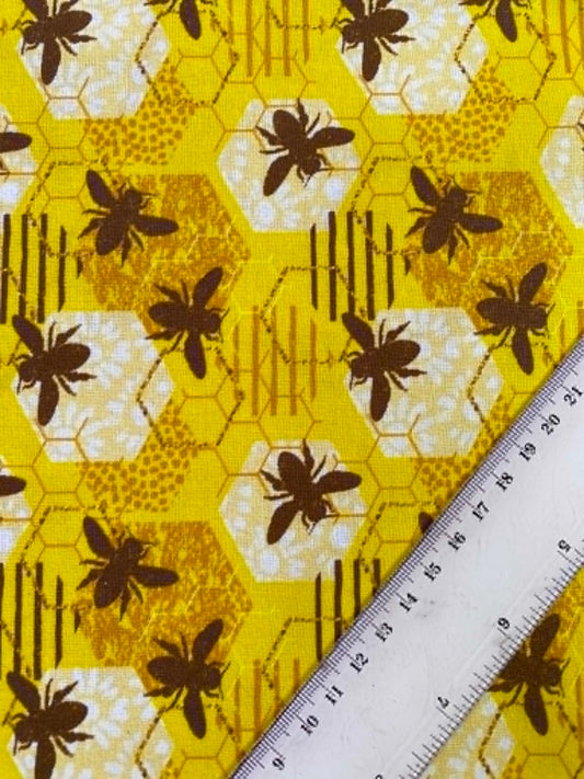 Mustard & Gold Honeycomb Geometric Bee 100% Cotton Fabric - Bumblebee Hive - 44" Wide By The Metre Active Submit Title