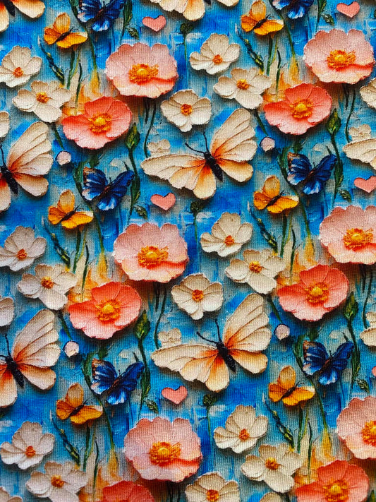 Little Johnny Butterfly Garden Cotton Jersey - 58" Wide - 95% Cotton 5% Lycra - Cream/Multi