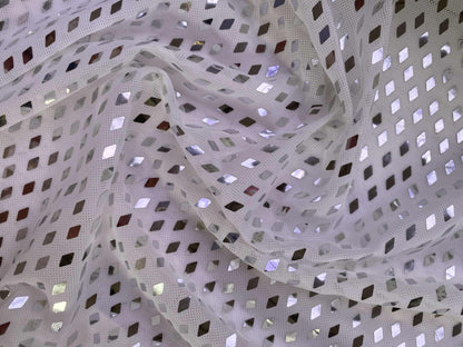 Diamond Powermesh - White/Silver - 59"Wide - Sold By The Metre