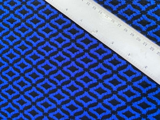Black & Blue Geometric Jacquard Ponte Roma Fabric - 62" Wide - Double Knit Stretch Jersey - £2.99/m