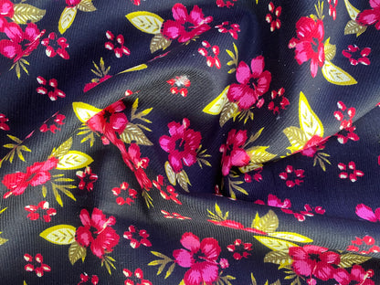 Printed Needlecord 100% Cotton - Black/Pink/Lime - 44"Wide - Sold By The Metre