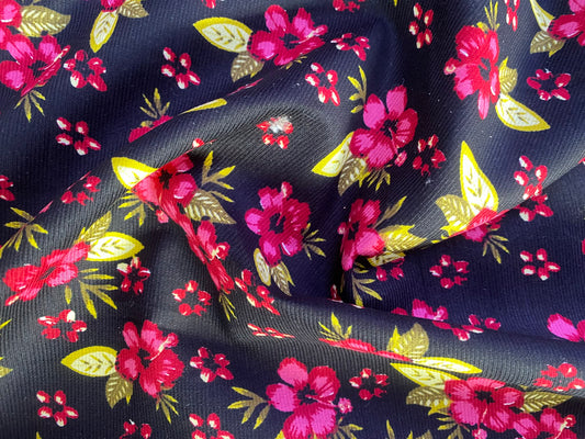 Printed Needlecord 100% Cotton - Black/Pink/Lime - 44"Wide - Sold By The Metre