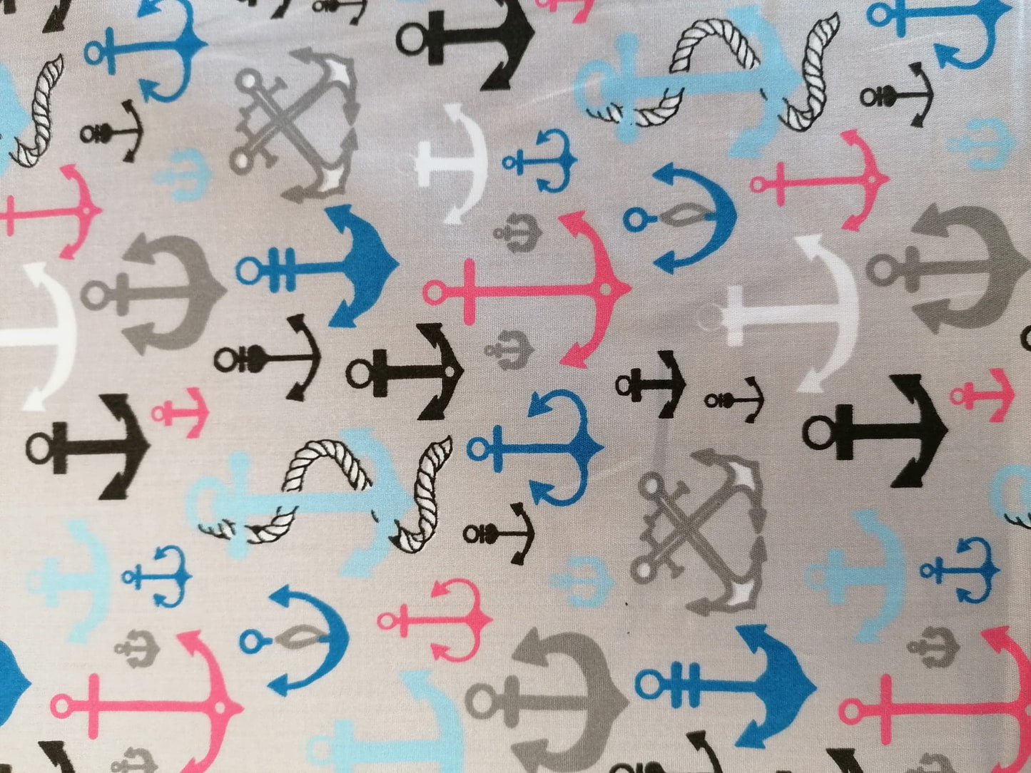 100% Organic Cotton - Anchors - Grey/Blue/Black/Pink - 45" Wide - Sold By The Metre