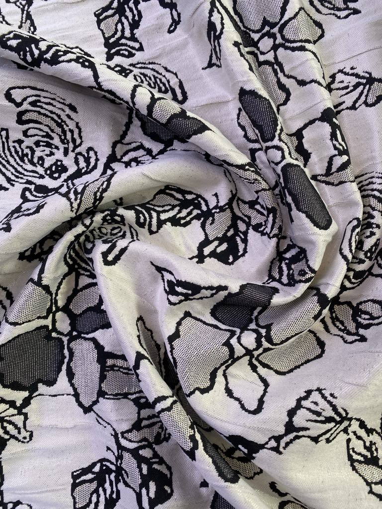 Brocade - Navy/Silver/Cream - 63" Wide - Sold By The Metre