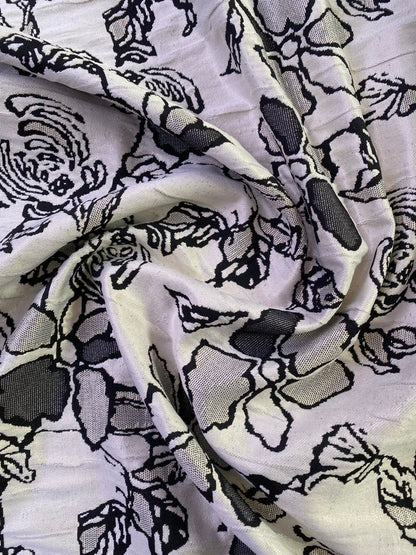 Brocade - Navy/Silver/Cream - 63" Wide - Sold By The Metre
