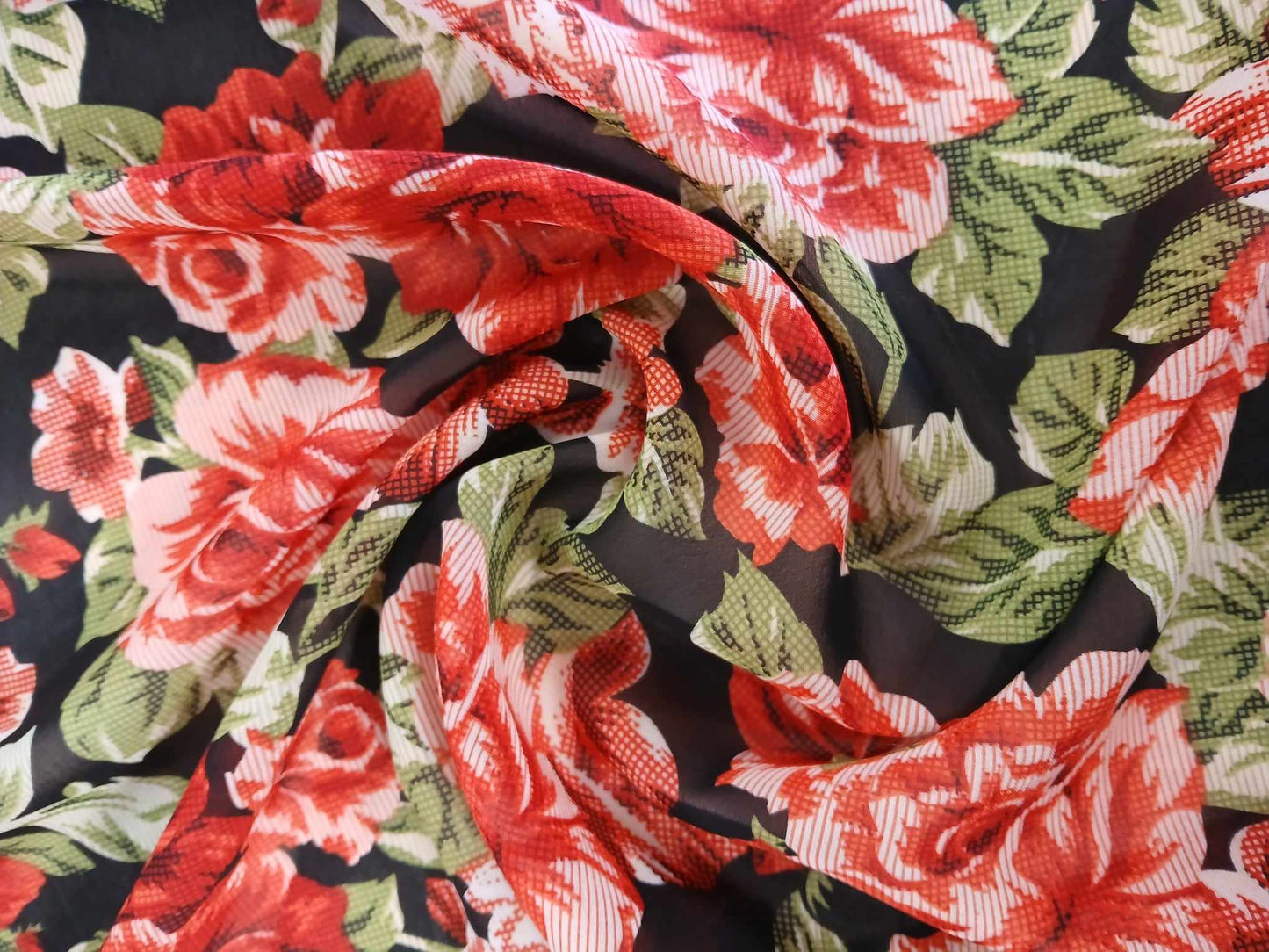 Chiffon - Black/Red/Green - 59" Wide - Sold By The Metre