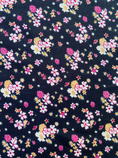 Printed Needlecord 100% Cotton - Black/Pink/Peach - 44"Wide - Sold By The Metre