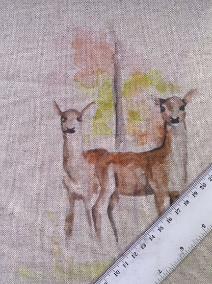 Woodland Deer Cotton Linen Viscose Canvas Fabric - 56" Wide, No Stretch, £5.99 per Metre