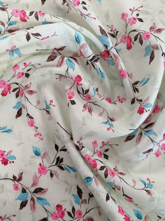 Cotton Lawn - Mint/Blue/Pink - 55" Wide - Sold By The Metre