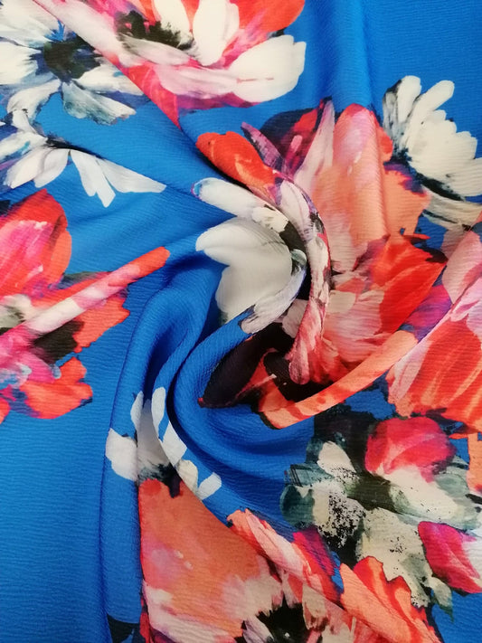 Clearance - Crinkle Satin -  Blue/Orange/White - 60" Wide - Sold As A 3.5 Metre Piece