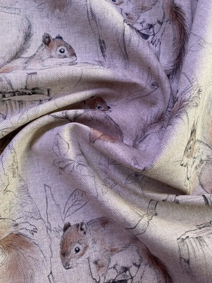 Squirrels Woodland Cotton Linen Viscose Canvas Fabric - Beige/Brown/Black - 56" Wide £5.99 per Metre