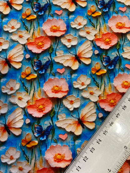 Little Johnny Butterfly Garden Cotton Jersey - 58" Wide - 95% Cotton 5% Lycra - Cream/Multi