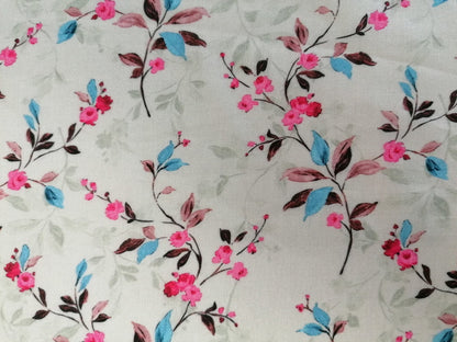 Cotton Lawn - Mint/Blue/Pink - 55" Wide - Sold By The Metre