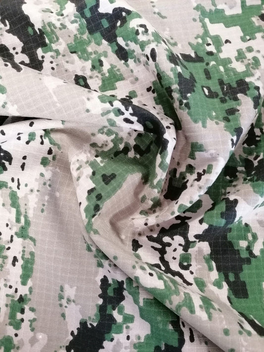 Cotton Ripstop - Camo - Grey/Green/Black - 54" Wide - Sold By The Metre