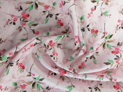 Cotton Lawn - Pink/Brown/Green - 55" Wide - Sold By The Metre