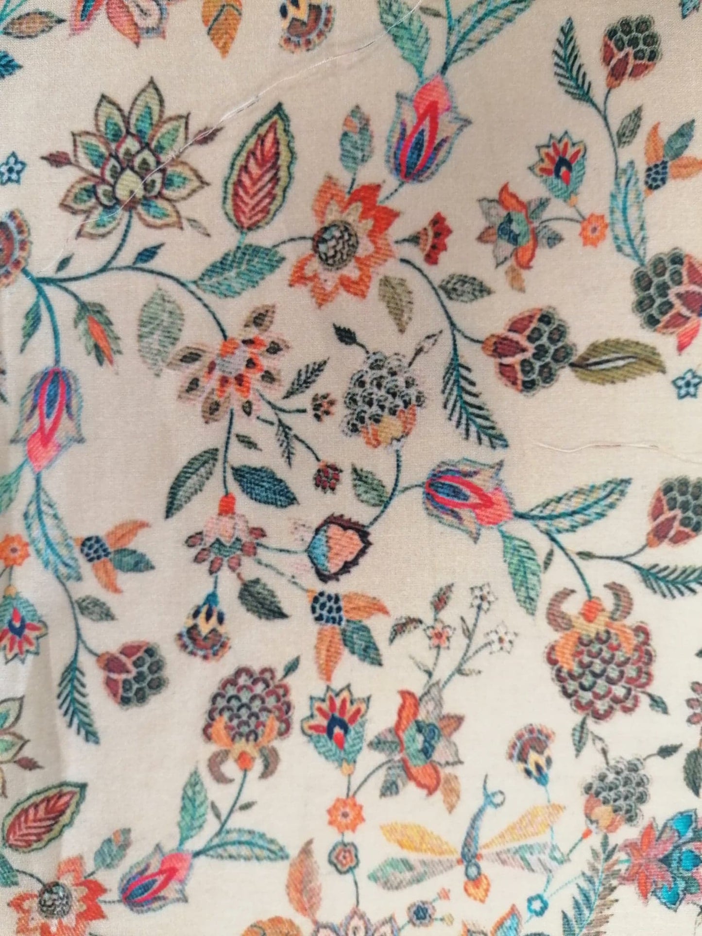 Cotton Lawn - Cream/Red/Turquoise - 55" Wide - Sold By The Metre