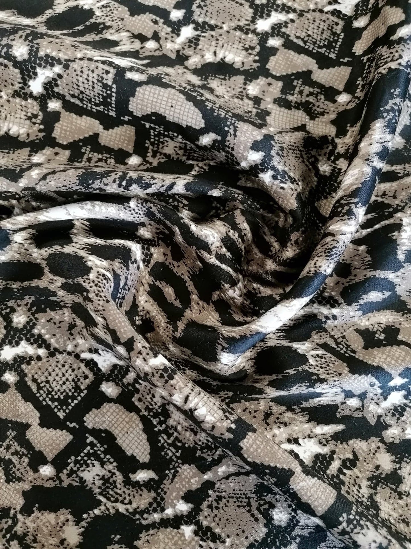 Cotton Sateen w/ Lycra - Animal Print - Brown/Black/White - 55" Wide - Sold By The Metre