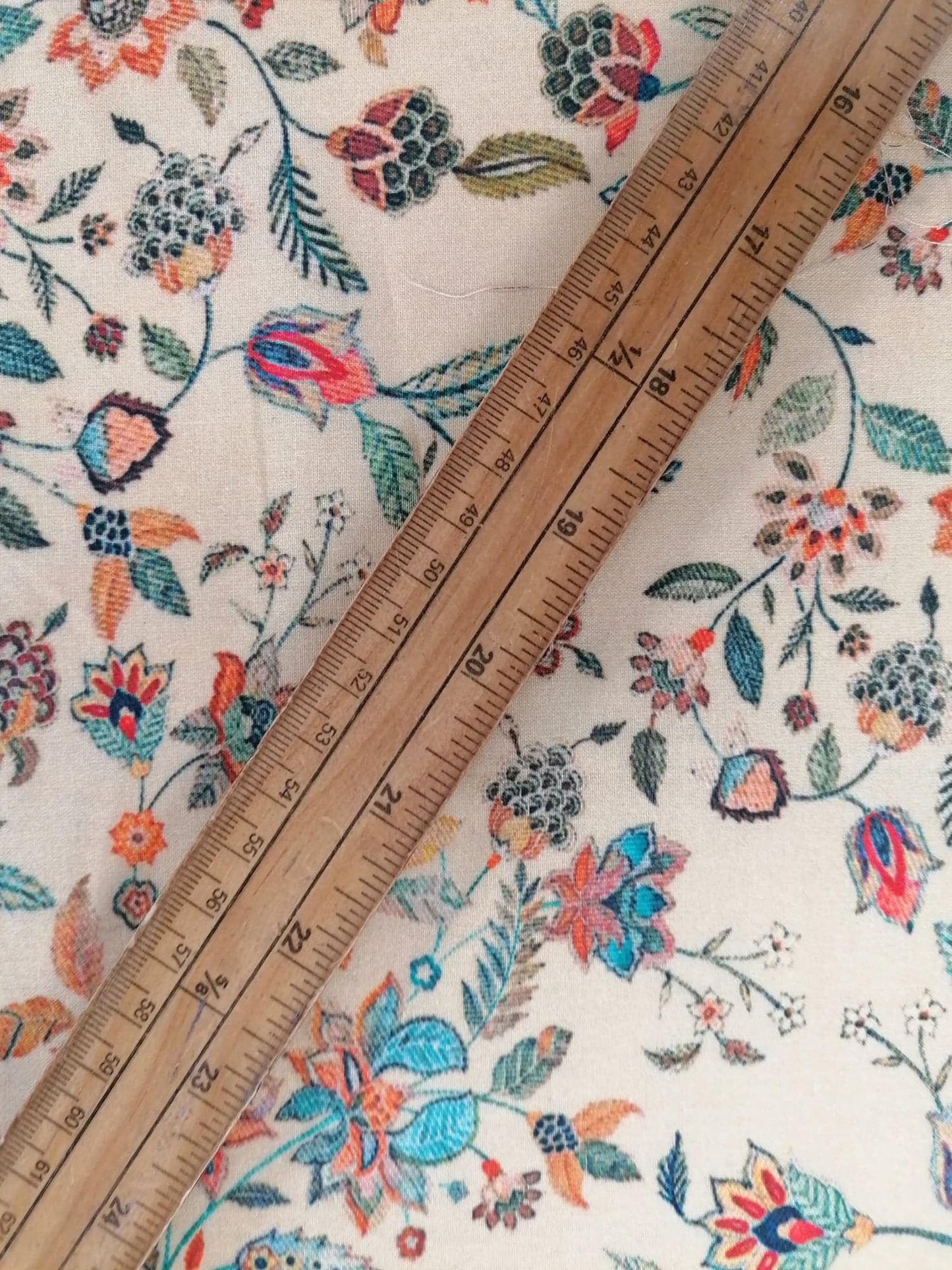 Cotton Lawn - Cream/Red/Turquoise - 55" Wide - Sold By The Metre