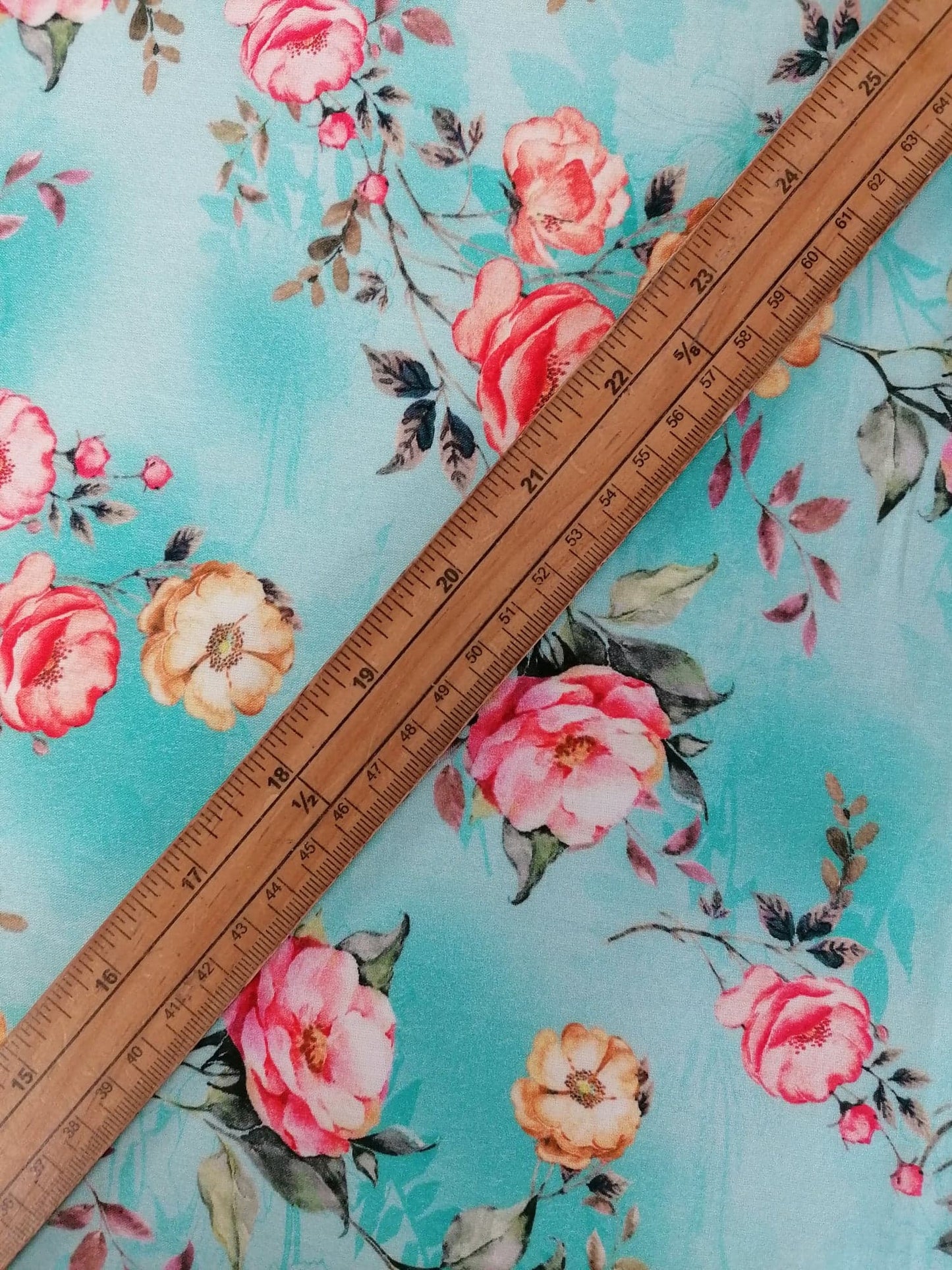 Cotton Lawn - Turquoise/Pink/Yellow - 55" Wide - Sold By The Metre