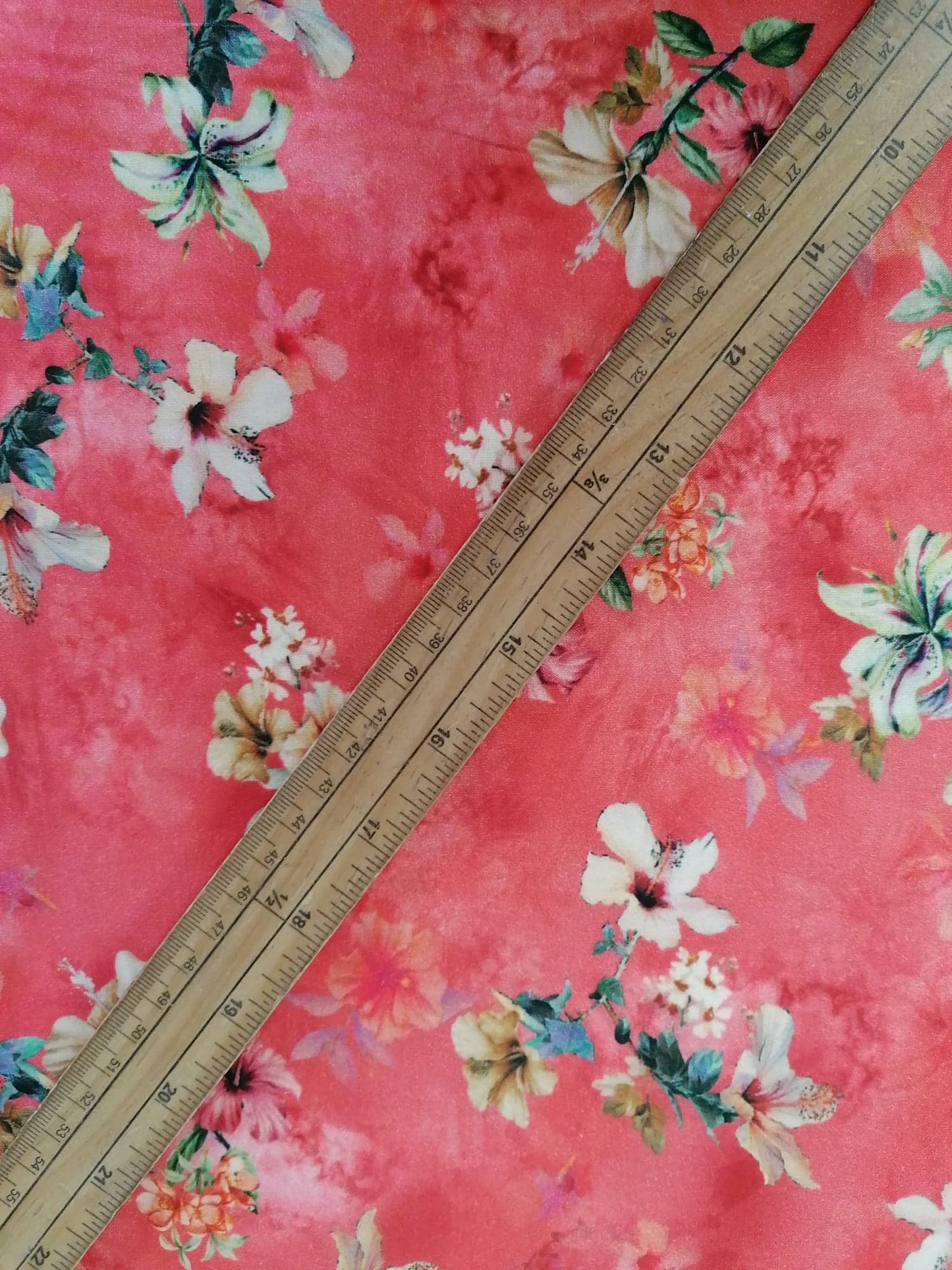 Cotton Lawn - Peach/Cream/Green - 55" Wide - Sold By The Metre