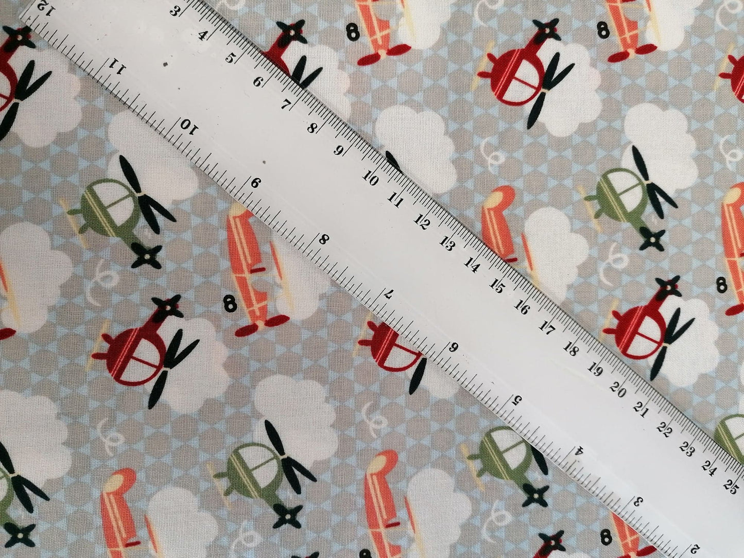 100% Cotton - Crafting & Quilting - Aircraft - Grey/Blue/Red/Orange - 44" Wide - Sold By the Metre