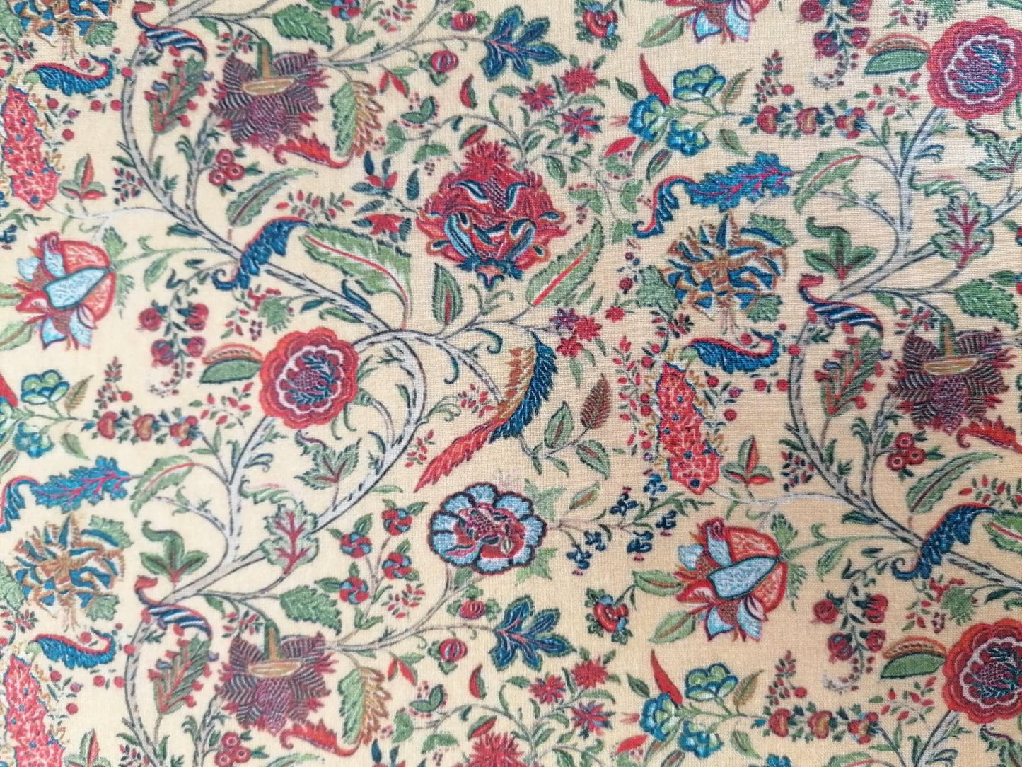 Cotton Lawn - Beige/Blue/Red - 55" Wide - Sold By The Metre