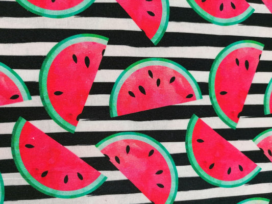 100% Cotton - Crafting & Quilting - Watermelon - Black/Red/Green - 44" Wide - Sold By the Metre