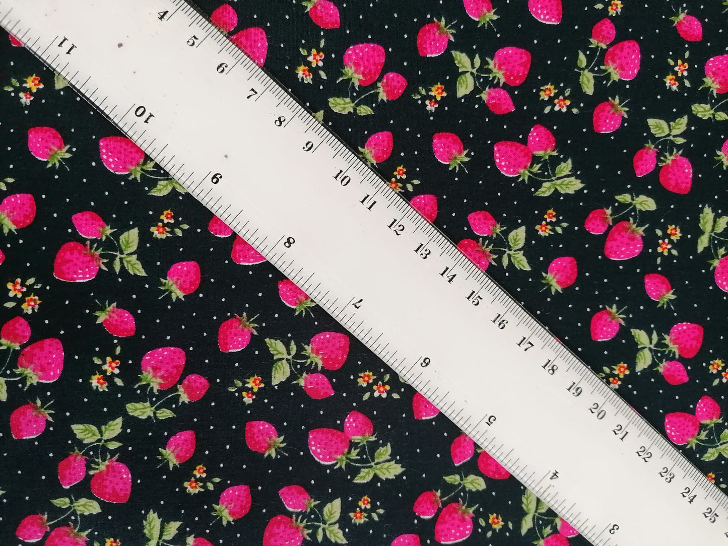 100% Cotton - Crafting & Quilting - Fruit - Navy/Pink/Green - 44" Wide - Sold By the Metre