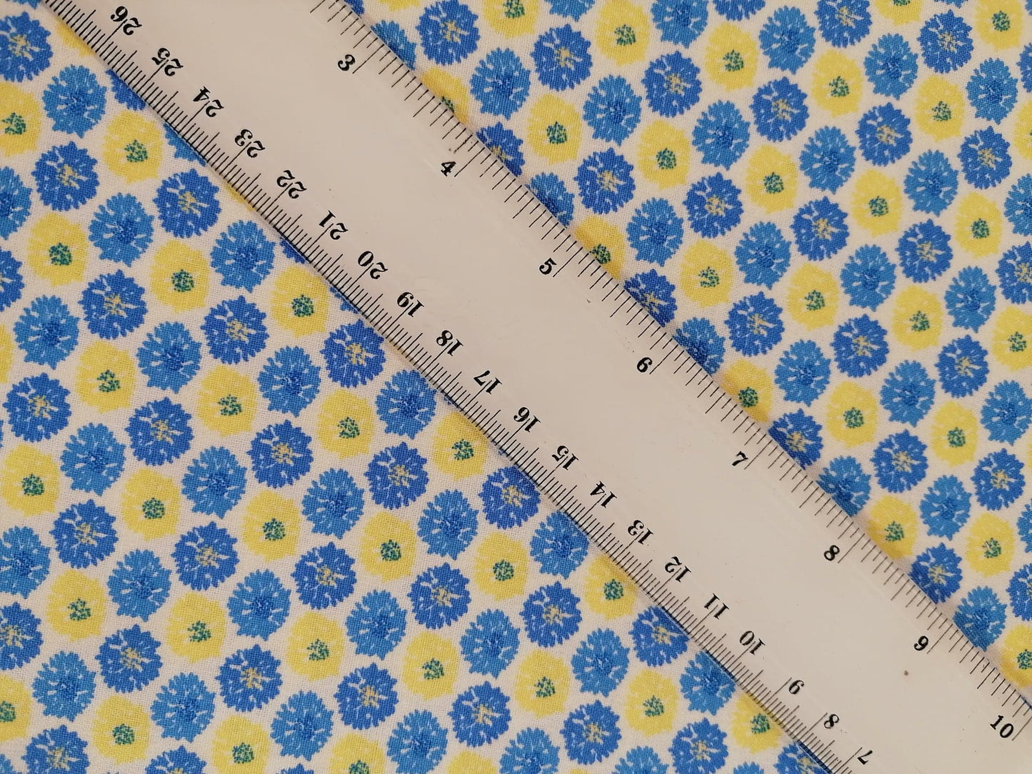 100% Cotton - Crafting & Quilting - Floral - Blue/Yellow/White - 44" Wide - Sold By the Metre