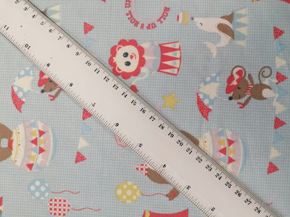 100% Cotton - Crafting & Quilting - Circus - Blue/Brown/Pink - 44" Wide - Sold By the Metre