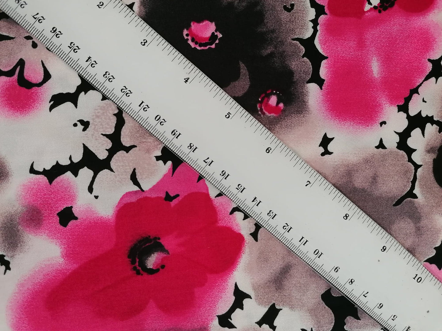 100% Cotton - Crafting & Quilting - Floral - Pink/Black/White - 44" Wide - Sold By the Metre