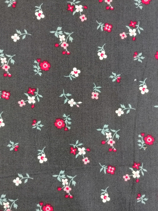 100% Cotton - Crafting & Quilting - Ditsy Floral - Black/Red/Yellow/Green - 44" Wide - Sold By the Metre