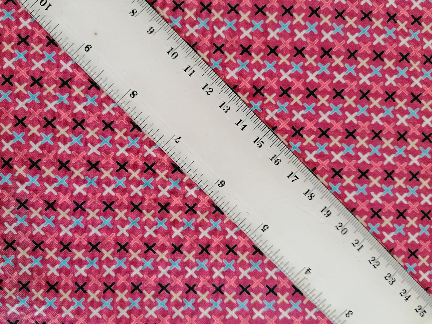 100% Cotton - Crafting & Quilting - Crosses - Pink/Blue/Yellow/Black - 44" Wide - Sold By the Metre