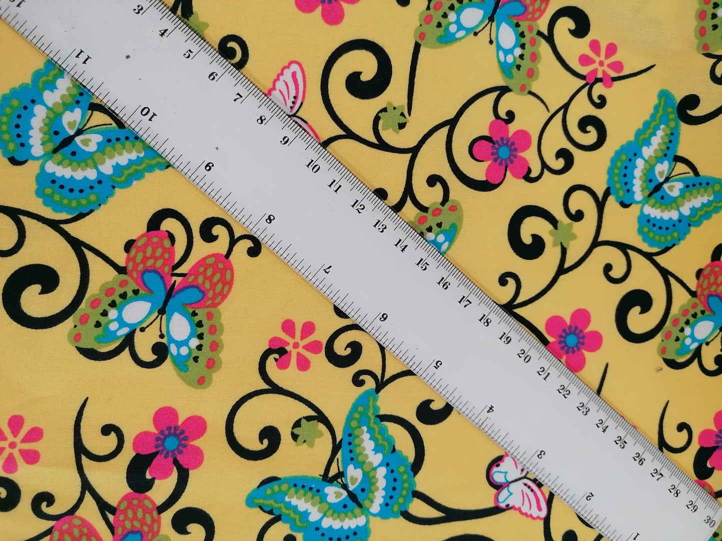 100% Cotton - Crafting & Quilting - Butterflies - Yellow/Multicoloured - 44" Wide - Sold By the Metre