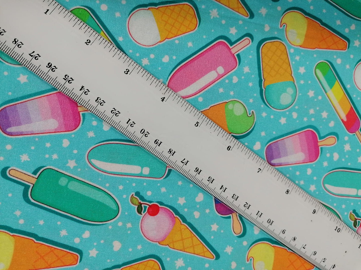 100% Cotton - Crafting & Quilting - Ice Lollies - Turquoise/Pink/Yellow - 44" Wide - Sold By the Metre