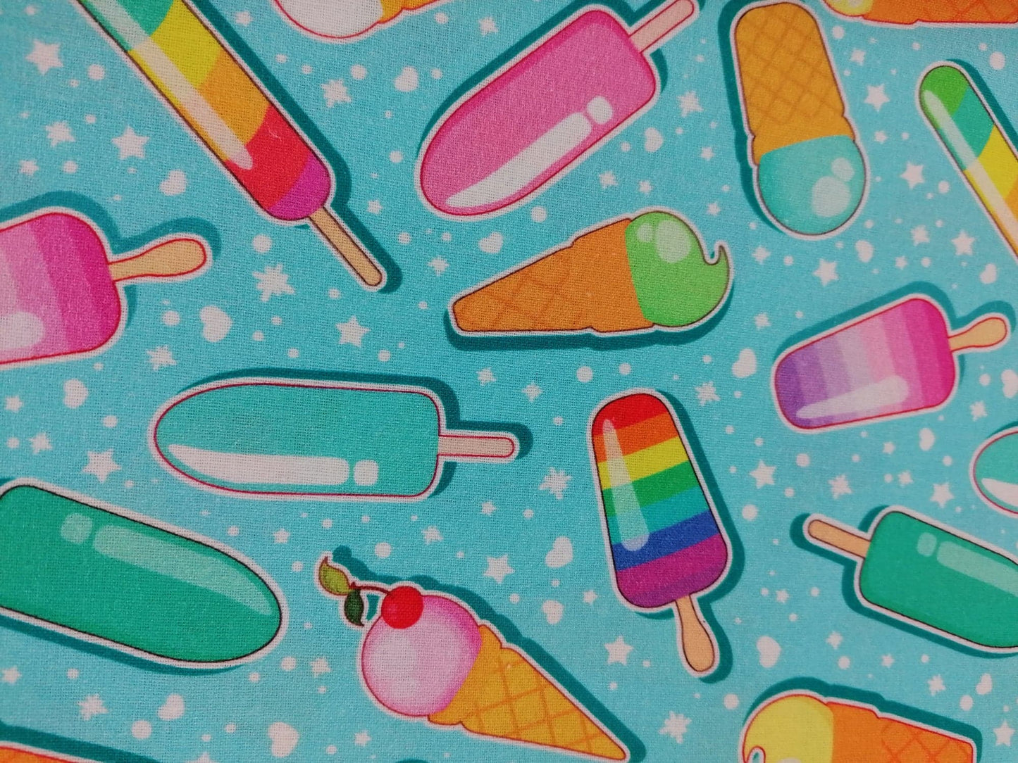 100% Cotton - Crafting & Quilting - Ice Lollies - Turquoise/Pink/Yellow - 44" Wide - Sold By the Metre