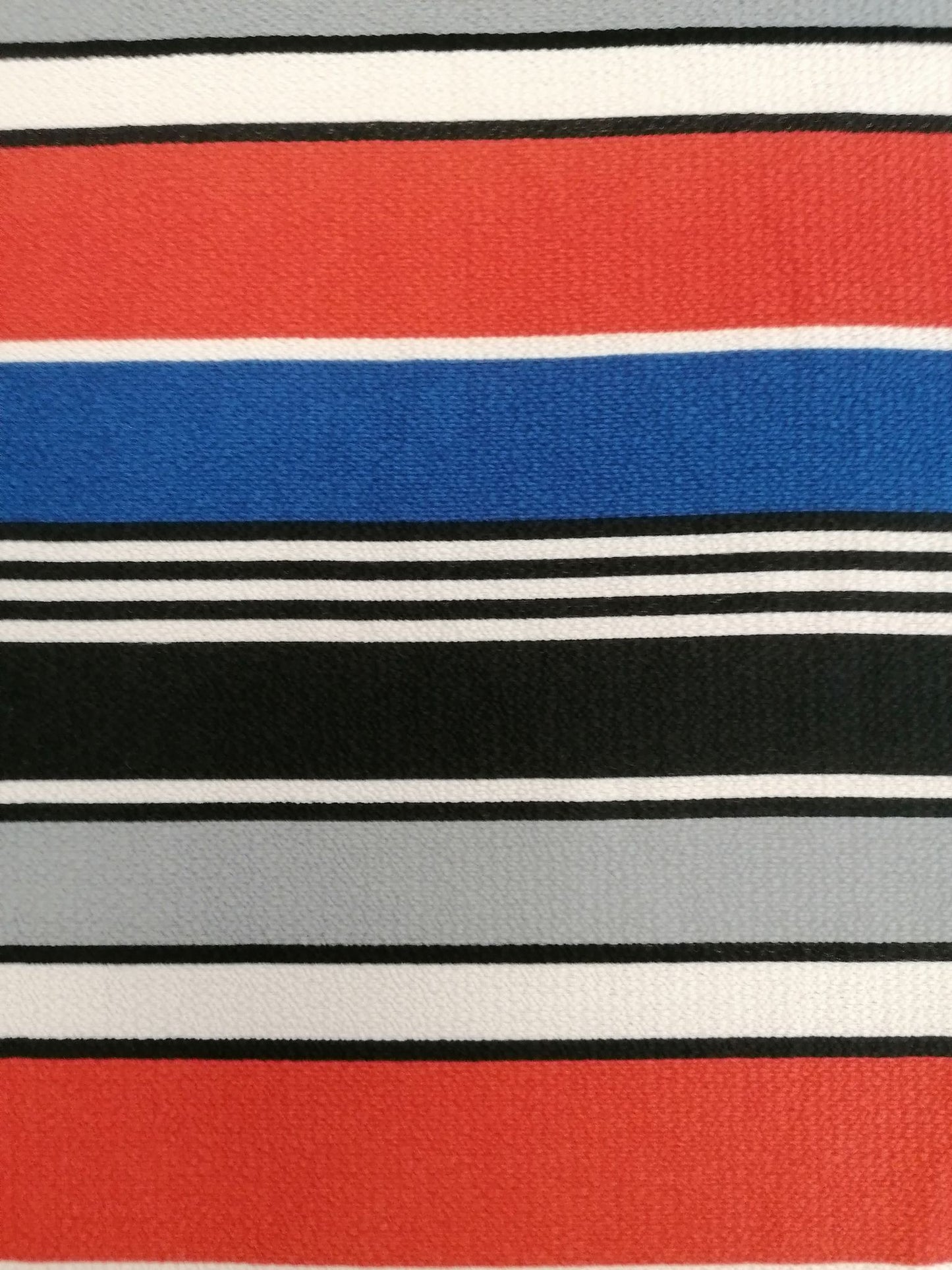 Polyester Bubble Crepe - Stripe - Blue/Rust/Grey/Black - 58" Wide - Sold By The Metre