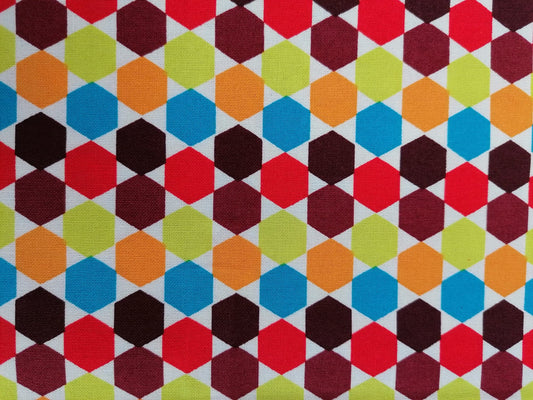 100% Cotton - Crafting & Quilting - Hexagons - Multicoloured - 44" Wide - Sold By the Metre