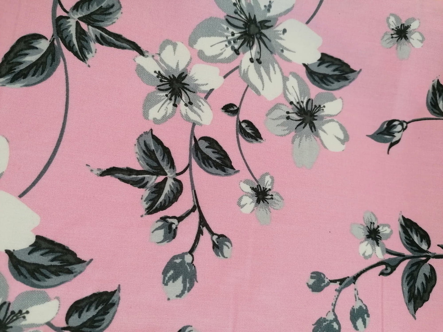 100% Cotton - Crafting & Quilting - Floral - Pink/Grey/White - 44" Wide - Sold By the Metre