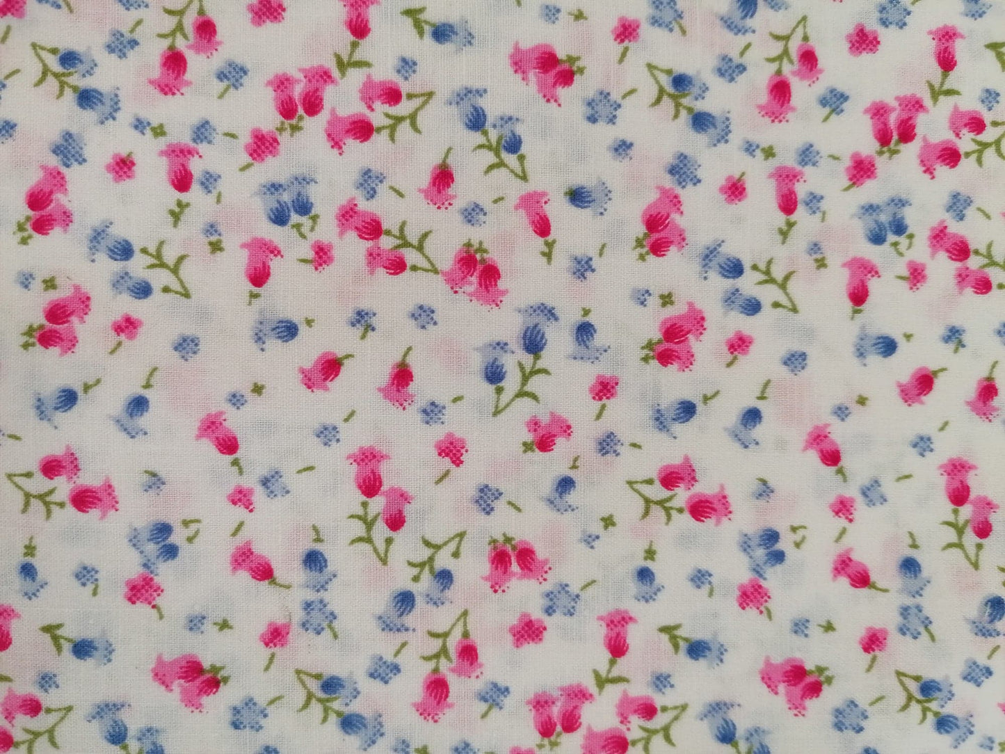 100% Cotton - Crafting & Quilting - Ditsy Floral - White/Pink/Blue - 44" Wide - Sold By the Metre