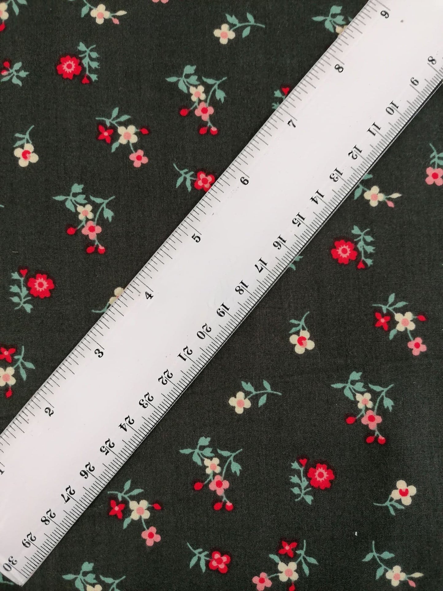 100% Cotton - Crafting & Quilting - Ditsy Floral - Black/Red/Yellow/Green - 44" Wide - Sold By the Metre