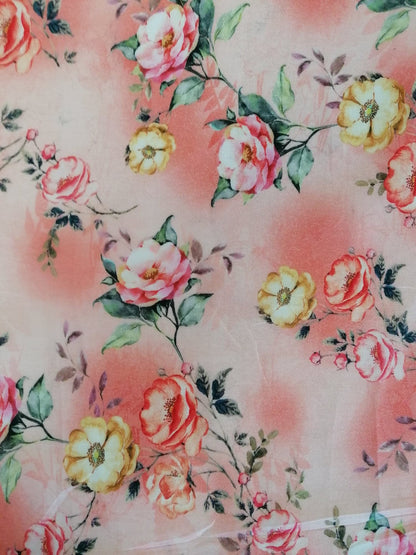 Cotton Lawn - Peach/Pink/Yellow - 55" Wide - Sold By The Metre