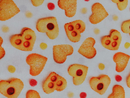 100% Cotton - Crafting & Quilting - Lovehearts - White/Yellow/Red - 44" Wide - Sold By the Metre