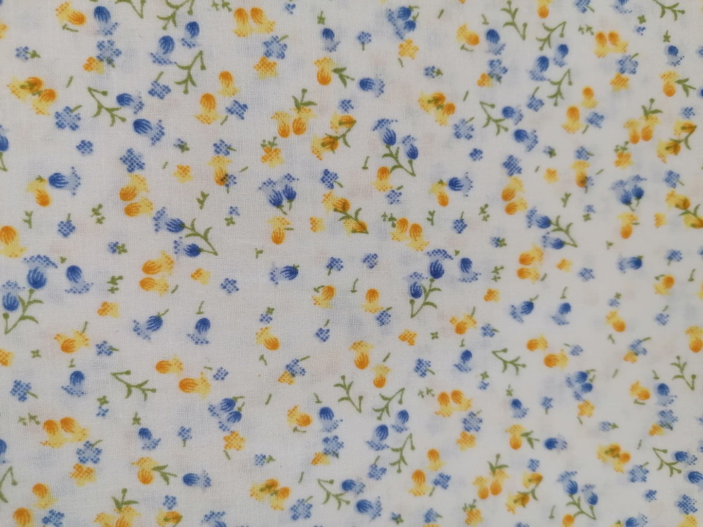 100% Cotton - Crafting & Quilting - Ditsy Floral - White/Blue/Yellow - 44" Wide - Sold By the Metre