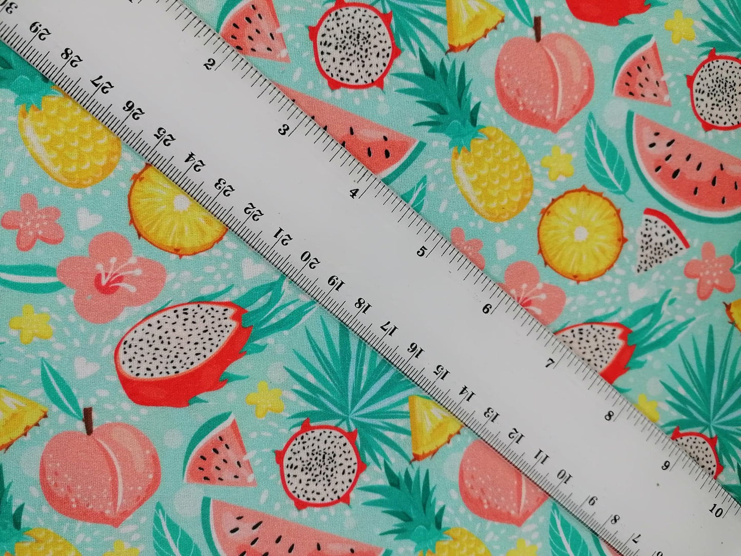 100% Cotton - Crafting & Quilting - Fruit - Turquoise/Pink/Yellow - 44" Wide - Sold By the Metre