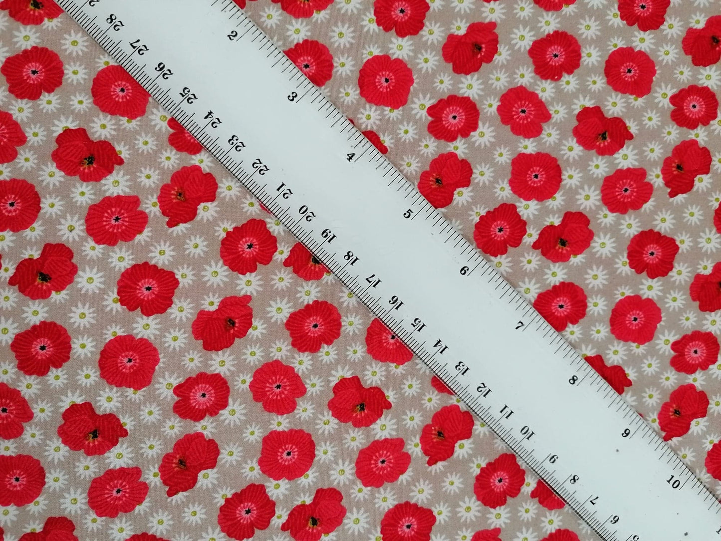 100% Cotton - Crafting & Quilting - Floral - Beige/Red/Yellow/White - 44" Wide - Sold By the Metre