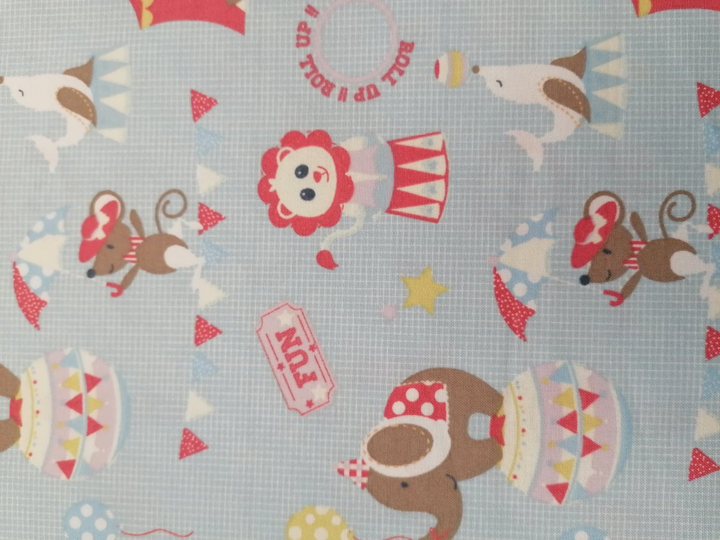 100% Cotton - Crafting & Quilting - Circus - Blue/Brown/Pink - 44" Wide - Sold By the Metre